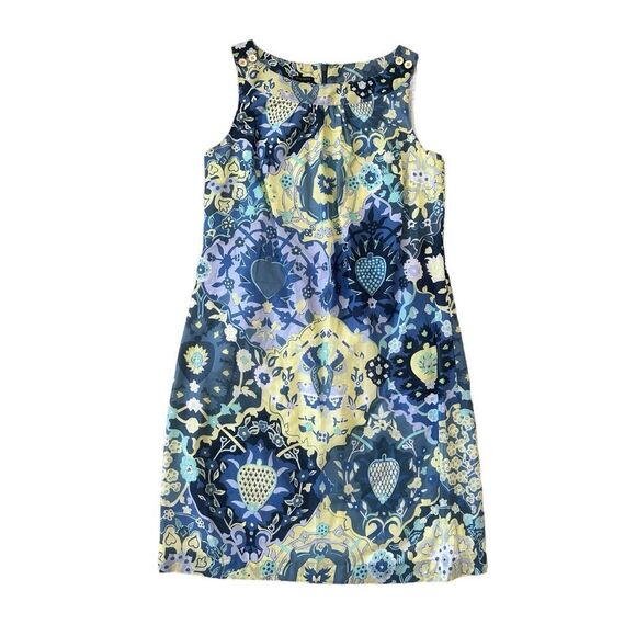 Talbots Retro Style 100% Cotton Abstract Floral Print Shift Dress Size 6 - Picture 1 of 10